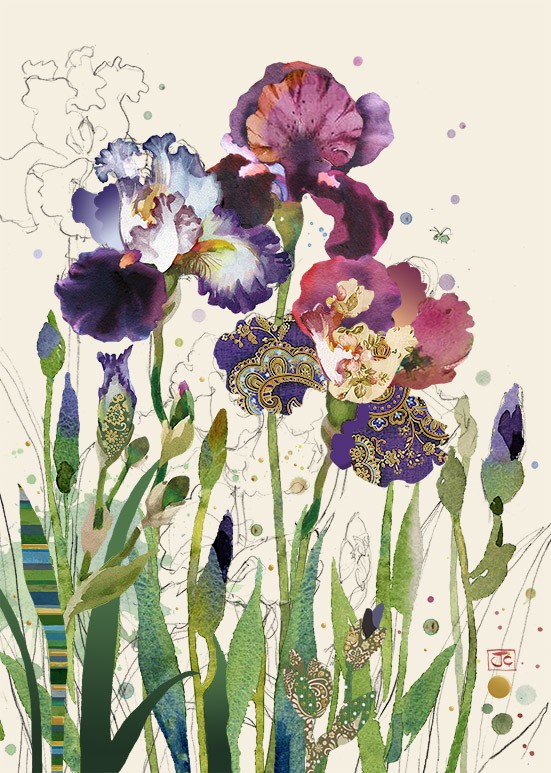 B030 Mixed Irises bug art greeting card
