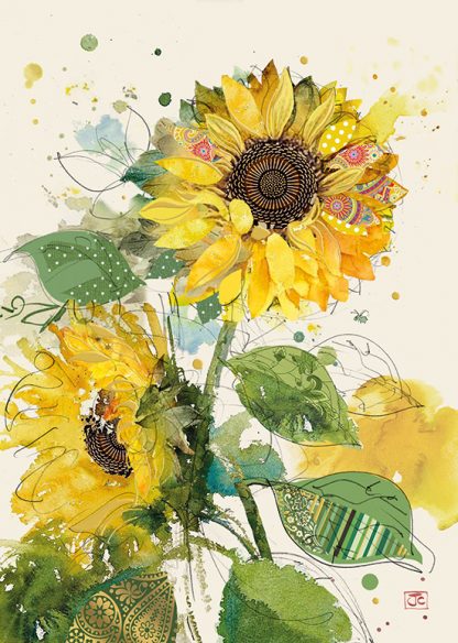 B038 Sunflowers bug art greeting card