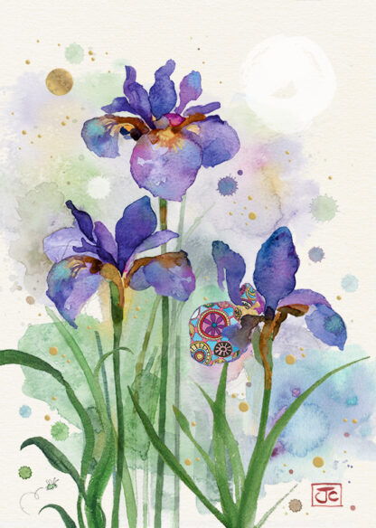 B046 Purple Irises bug art greeting card