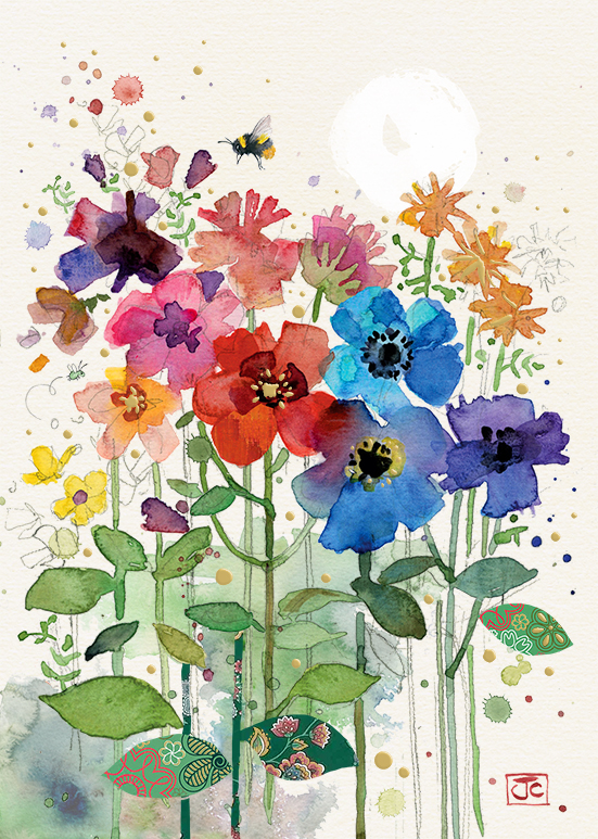 B050 Rainbow Flowers bug art greeting card