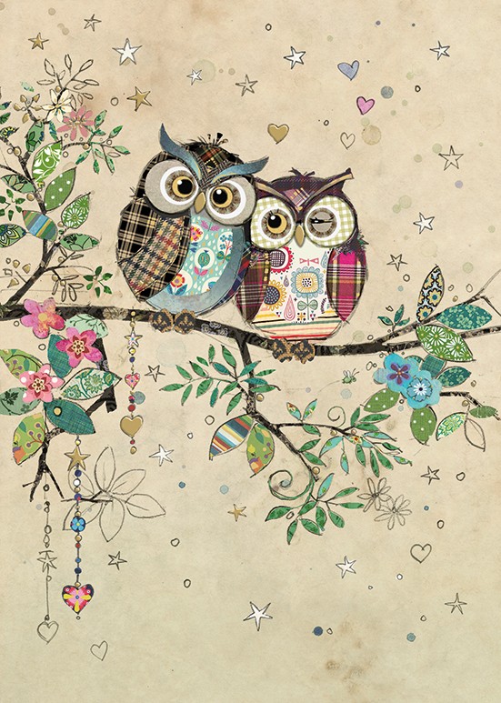 D183 Owl Couple bug art greeting card