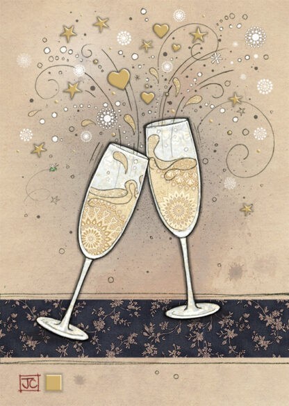 D190 Champagne Glasses bug art greeting card