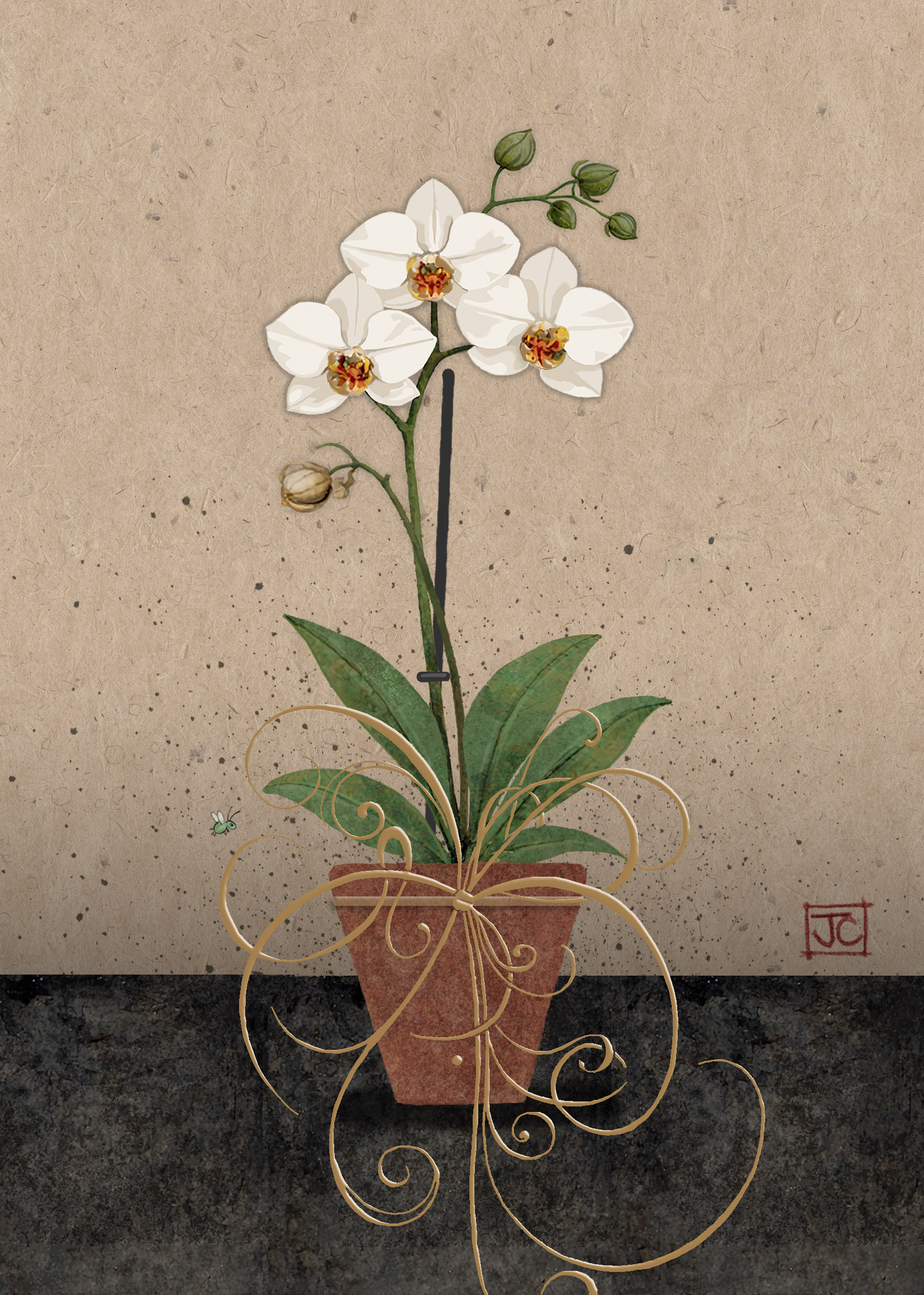 D194 White Orchid bug art greeting card