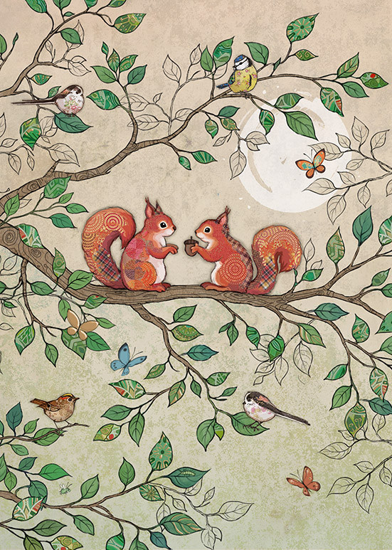 D195 Two Squirrels bug art greeting card