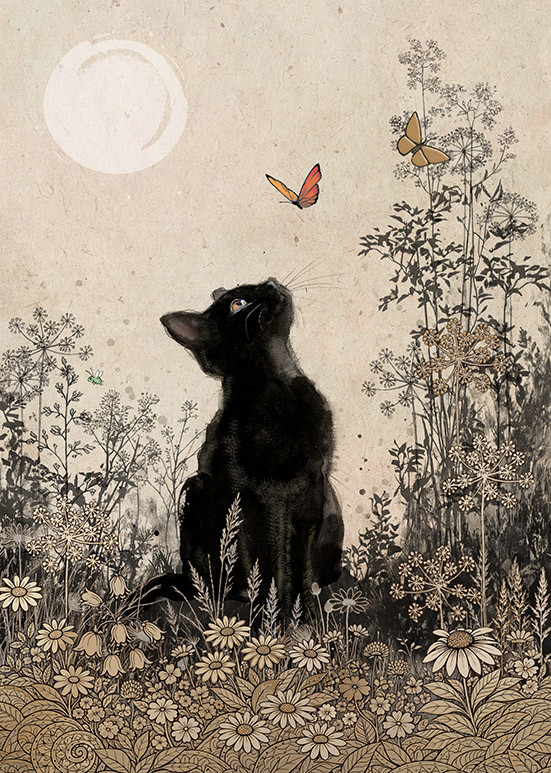 D199 Meadow Cat bug art greeting card