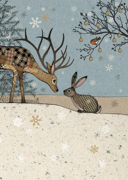 DC029 Deer & Rabbit bug art greeting card