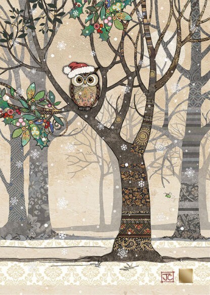 DC037 Santa Owl Tree greeting card bug art