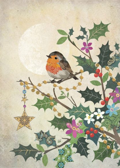 DC044 Robin Holly Branch greeting card bug art