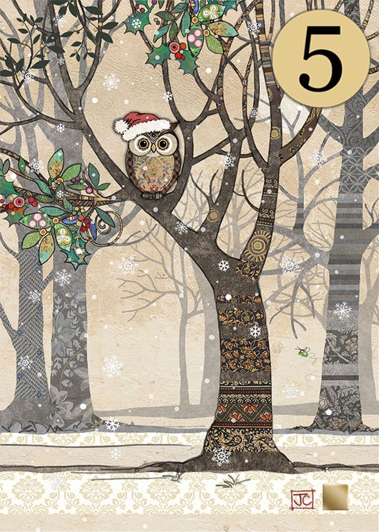 DCC037 Santa Owl Tree 5Pack greeting cards bug art