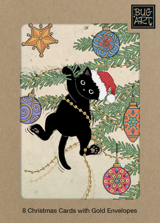 DCX039 Christmas Kitty 8xPack greeting card bug art