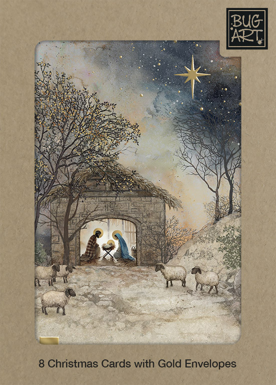 DCX043 Nativity Stable 8 Pack greeting card bug art