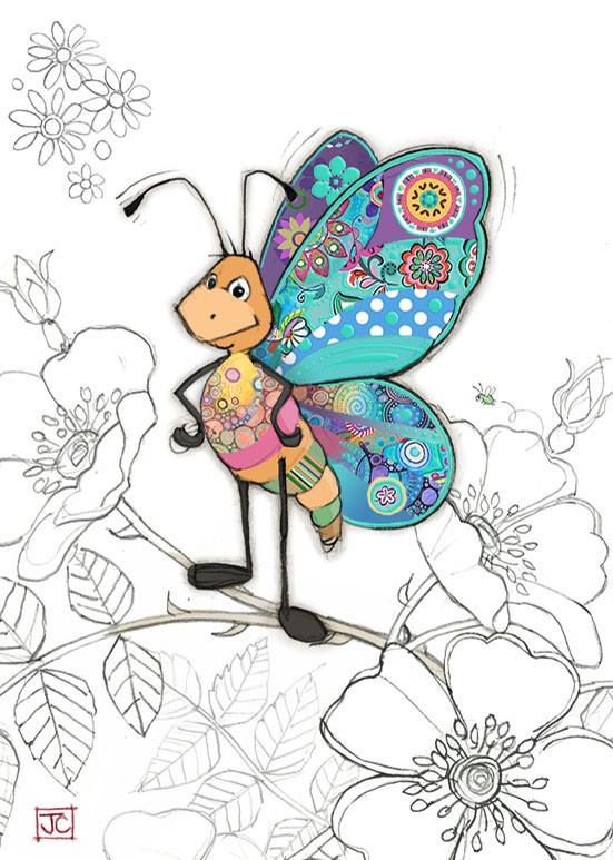 G025 Bertie Butterfly bug art greeting card