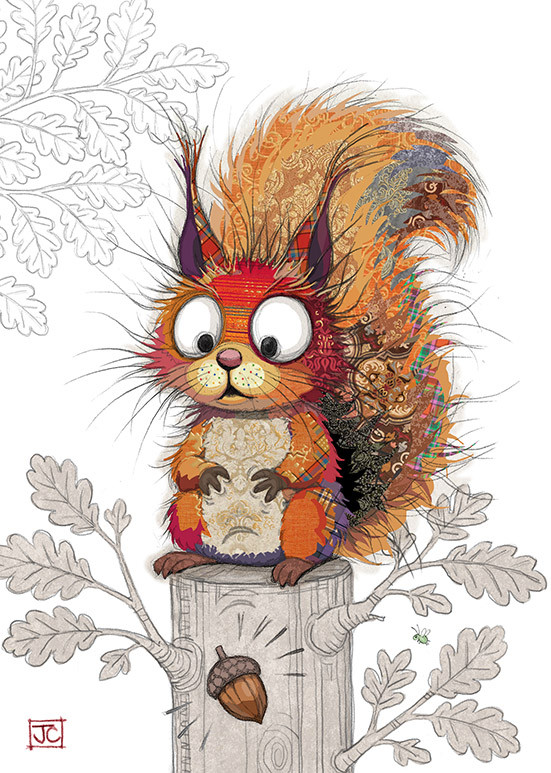 G058 Sarah Squirrel bug art greeting card