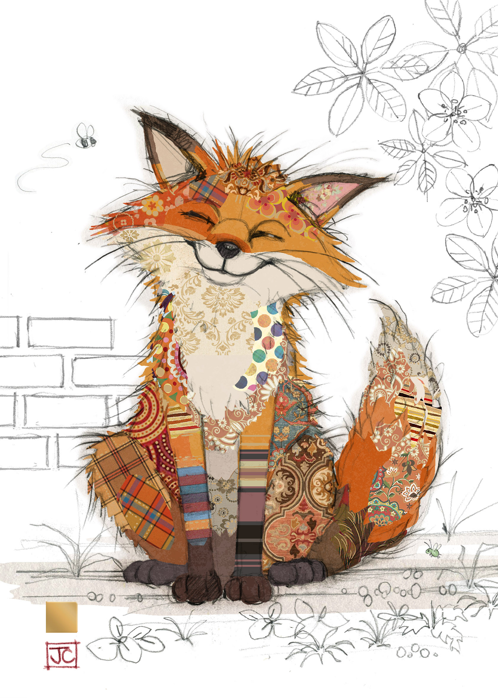 G065 Frankie Fox bug art greeting card