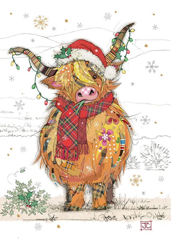 GC015 Christmas Cow bug art greeting card
