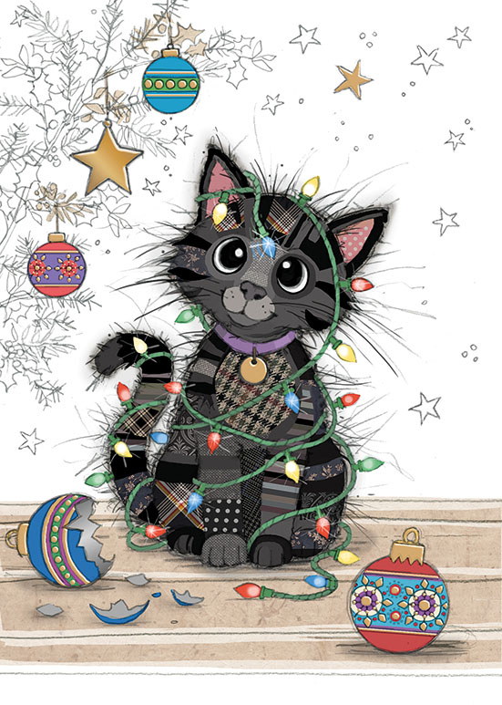 GC016 Kitten Lights bug art greeting card