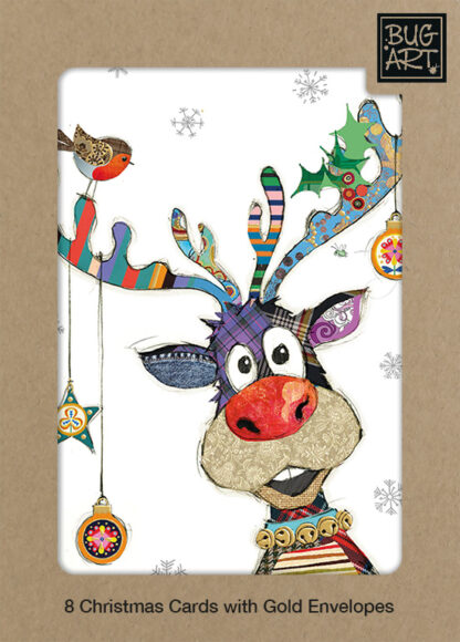 GCX001 Rudolph Baubles 8xPack greeting card bug art