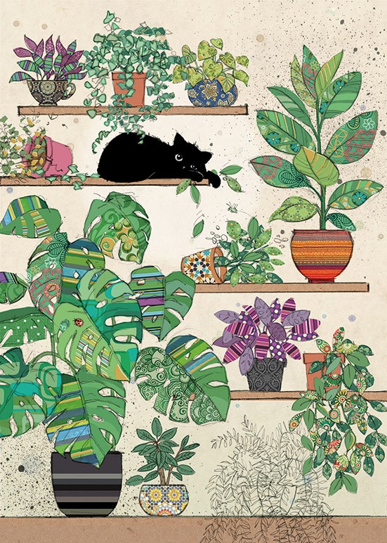 H029 Plants Kitty bug art greeting card