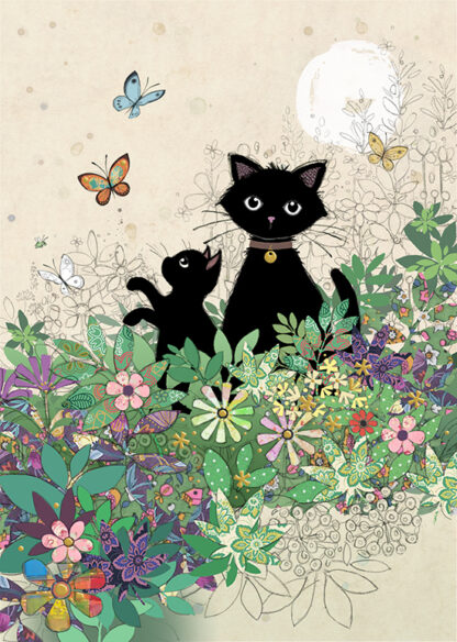 H035 Garden Kitties bug art greeting card