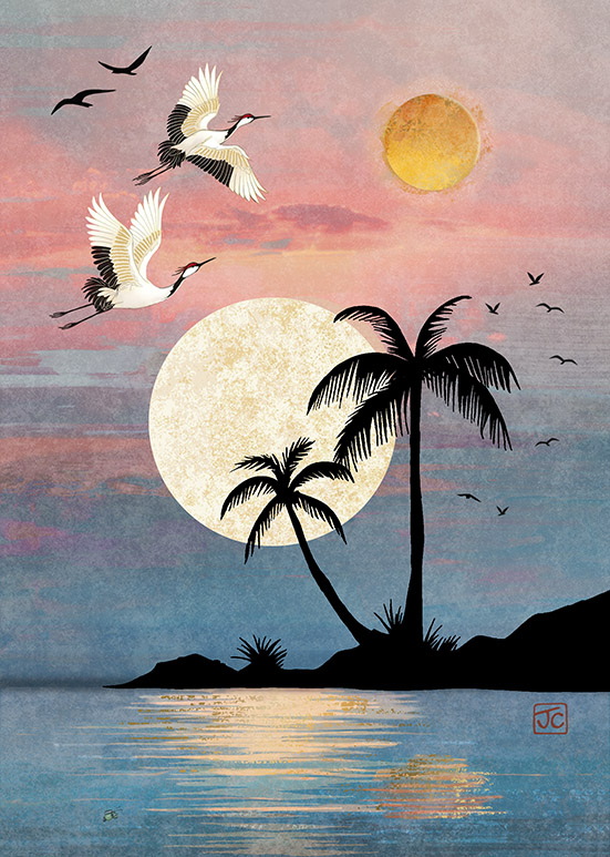 K020 Crane Palms bug art greeting card