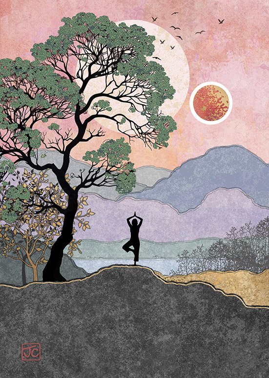 K023 Yoga Mountain bug art greeting card