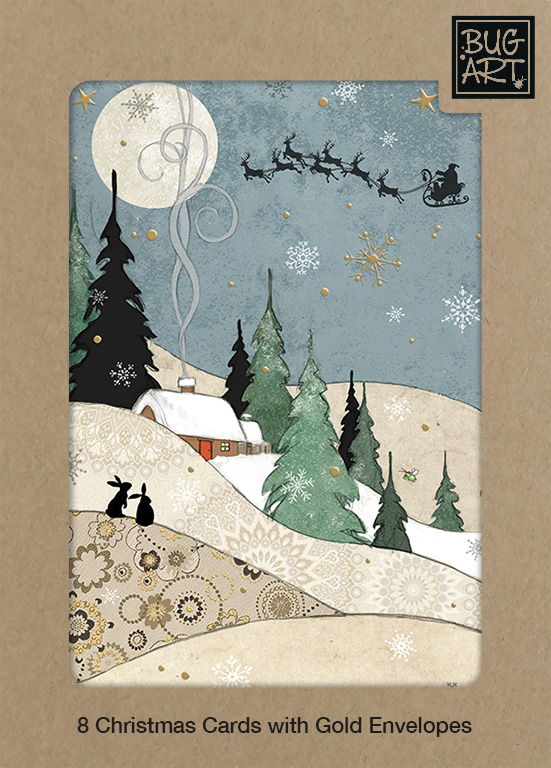 KCX005 Winter Cottage 8xPack greeting card bug art