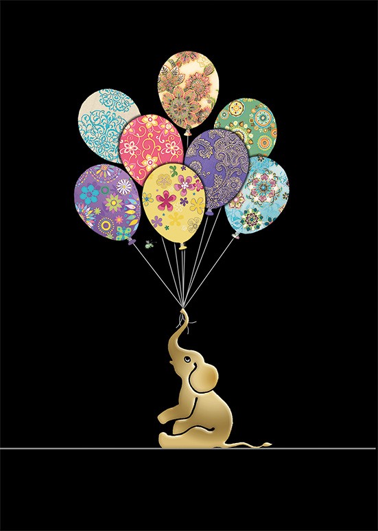 M156 Elephant Balloons bug art greeting card