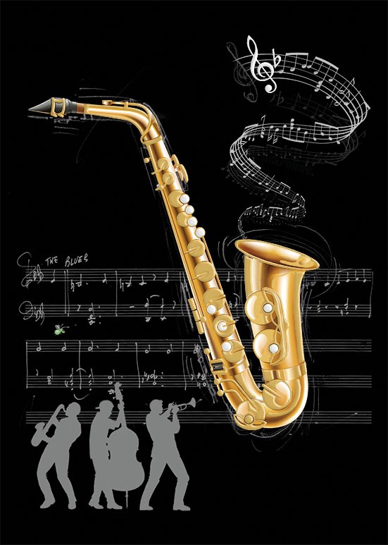 M166 Saxophone bug art greeting card
