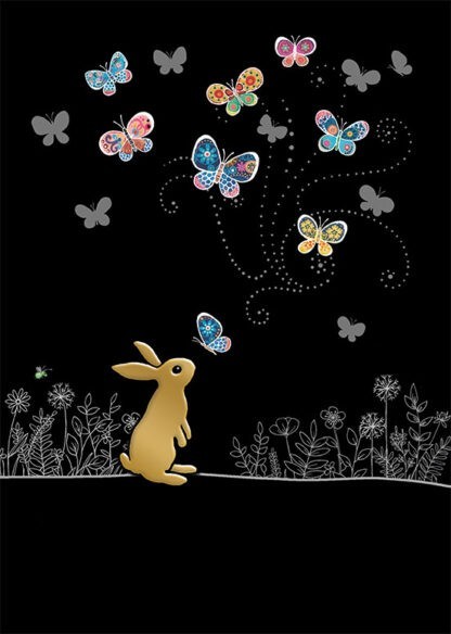 M169 Rabbit Butterflies bug art greeting card