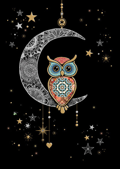 M182 Moon Owl bug art greeting card