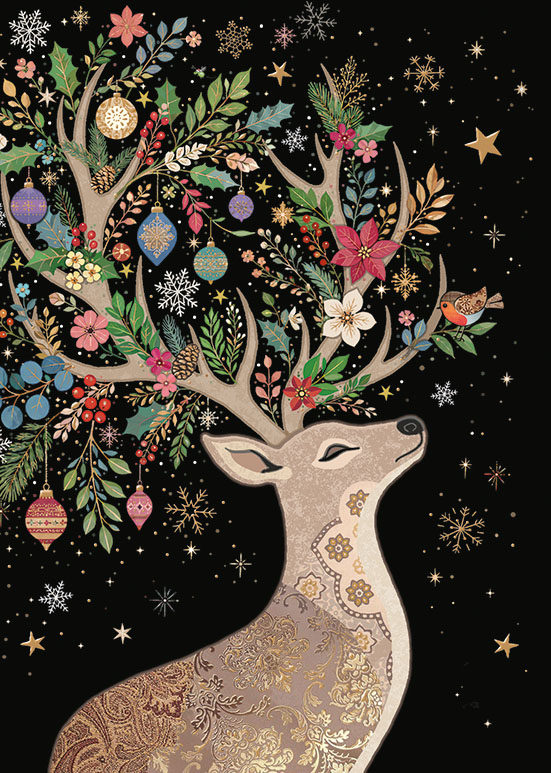 MC066 Festive Stag bug art greeting card