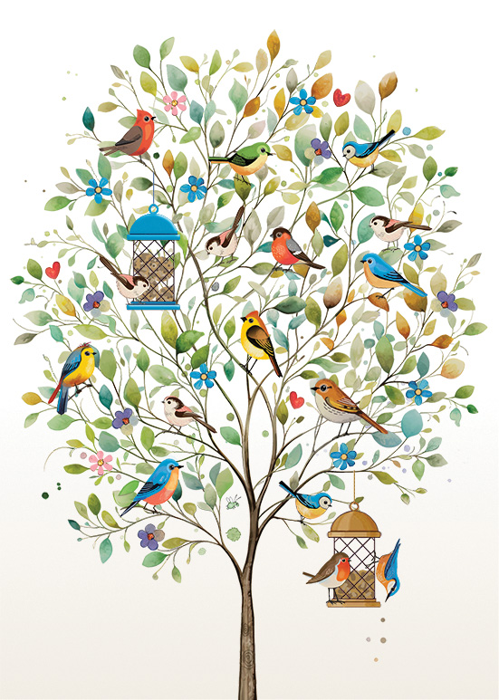 P002 Tree of Birds bug art greeting card
