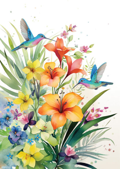 P003 Lily Hummingbirds bug art greeting card