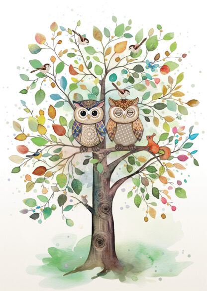 P005 Two Owls bug art greeting card